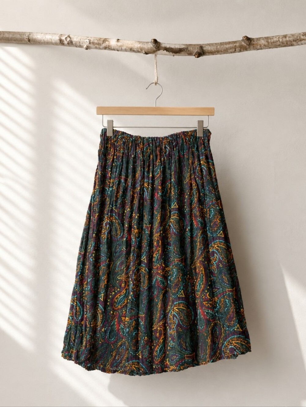 Vintage 90s Paisley Midi Skirt with Elastic Waistband